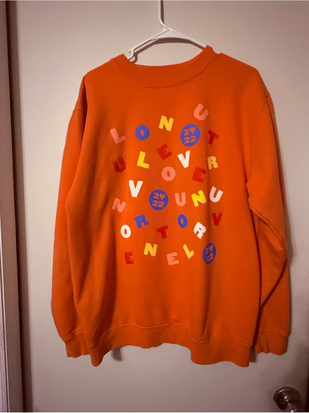 Harry Styles Love On Tour 2022 "Alphabet Soup" crewneck sweater SZ 2XL Orange